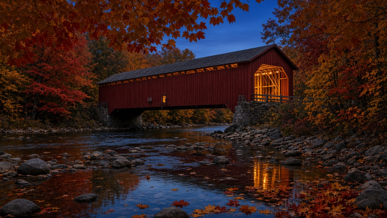 New England Fall dark mode wallpaper 2